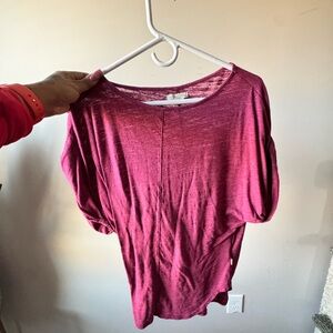 Free People Red Blouse with Cuffed Sleeves and 3/4 Sleeve Length